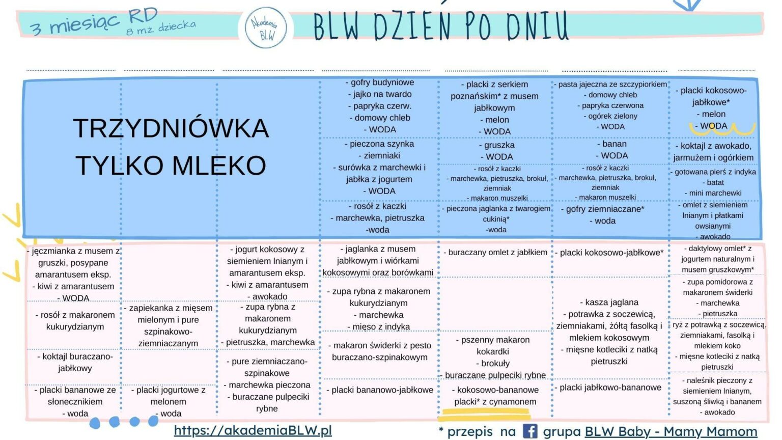 Jadłospis BLW dla niemowlaka w 8 miesiącu życia (3 miesiąc RD)